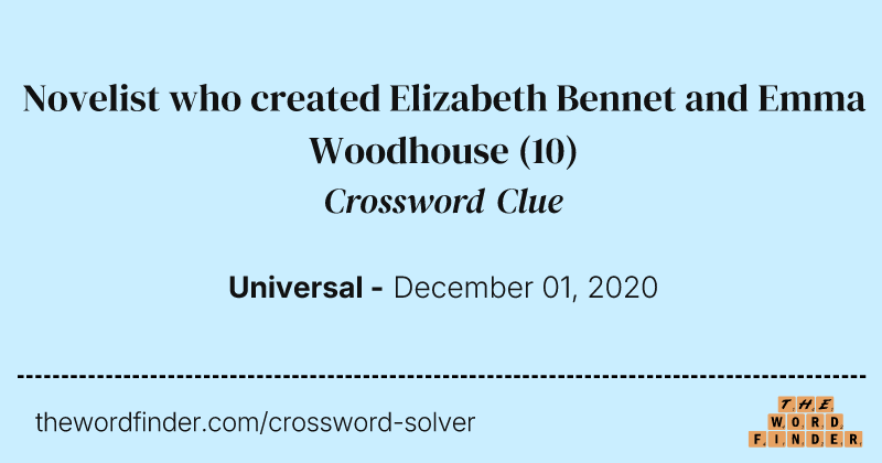Novelist who created Elizabeth Bennet and Emma Woodhouse crossword clue image