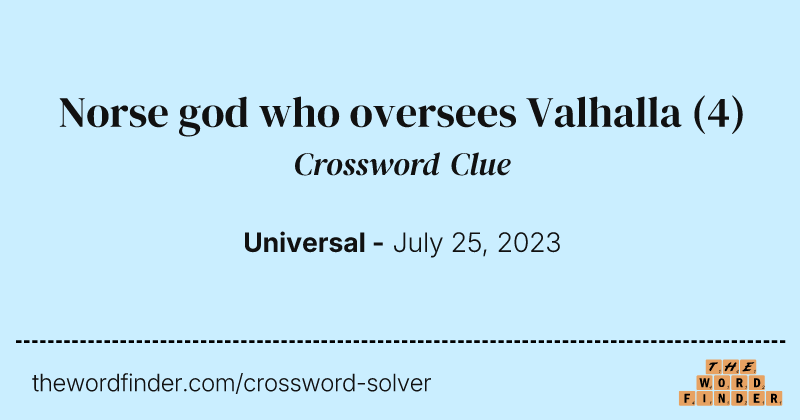 Norse god who oversees Valhalla crossword clue image