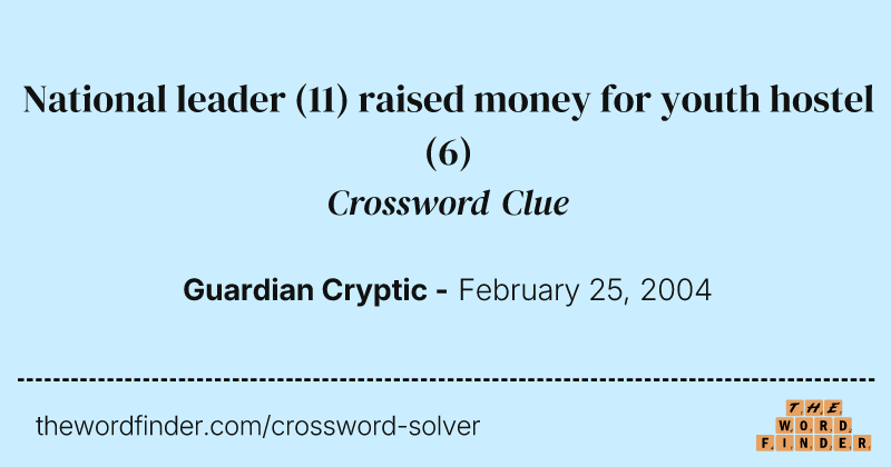 National leader (11) raised money for youth hostel crossword clue image