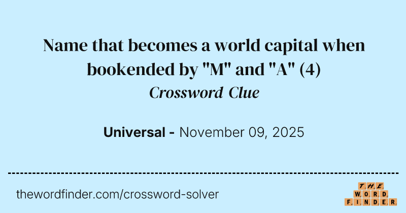 Name that becomes a world capital when bookended by "M" and "A" crossword clue image