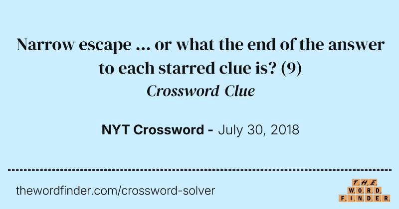 Narrow escape ... or what the end of the answer to each starred clue is? crossword clue image