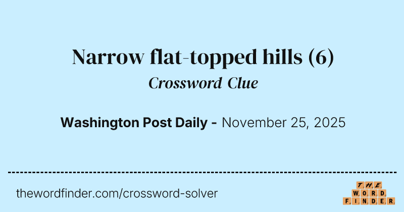 Narrow flat-topped hills crossword clue image
