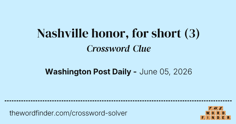 Nashville honor, for short crossword clue image