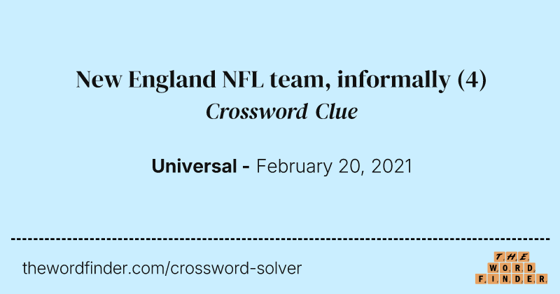 New England NFL team, informally crossword clue image