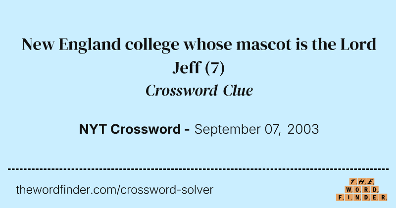 New England college whose mascot is the Lord Jeff crossword clue image