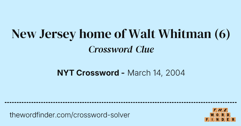 New Jersey home of Walt Whitman crossword clue image