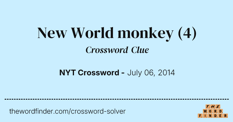 New World monkey crossword clue image