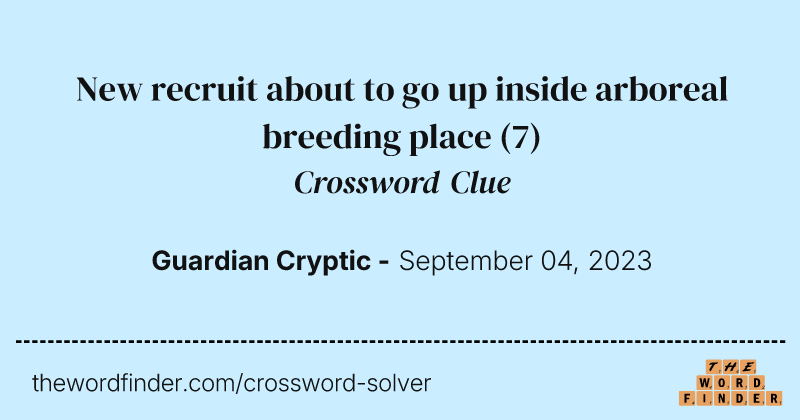 New recruit about to go up inside arboreal breeding place crossword clue image