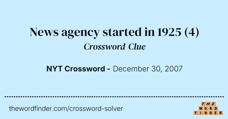 News agency started in 1925 crossword clue image