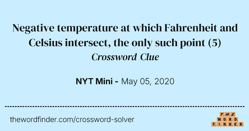 Negative temperature at which Fahrenheit and Celsius intersect, the only such point crossword clue image