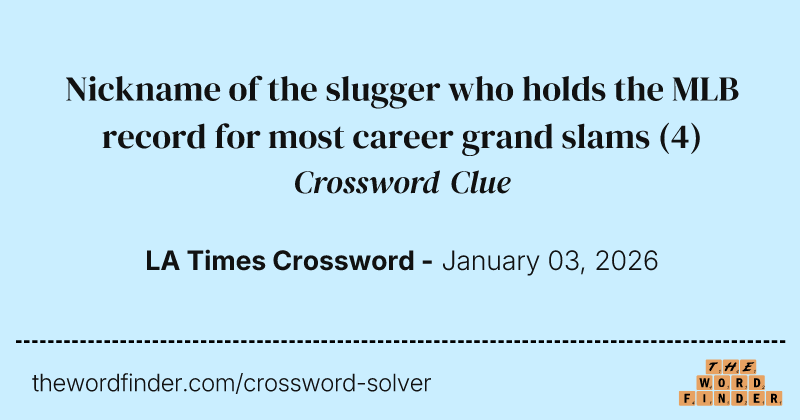 Nickname of the slugger who holds the MLB record for most career grand slams crossword clue image