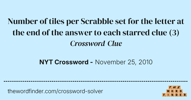 Number of tiles per Scrabble set for the letter at the end of the answer to each starred clue crossword clue image