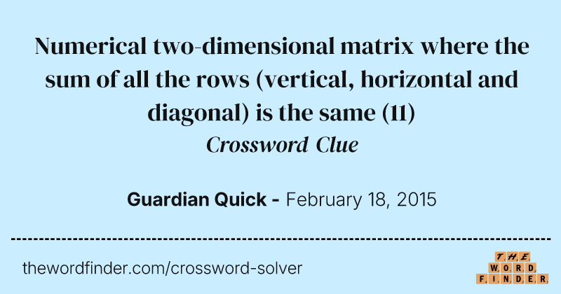 Numerical two-dimensional matrix where the sum of all the rows (vertical, horizontal and diagonal) is the same crossword clue image