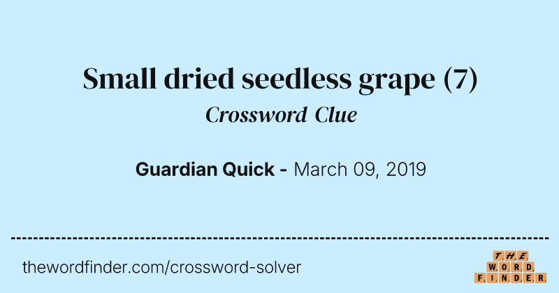 Small dried seedless grape crossword clue image