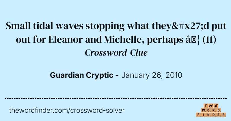 Small tidal waves stopping what they'd put out for Eleanor and Michelle, perhaps … crossword clue image