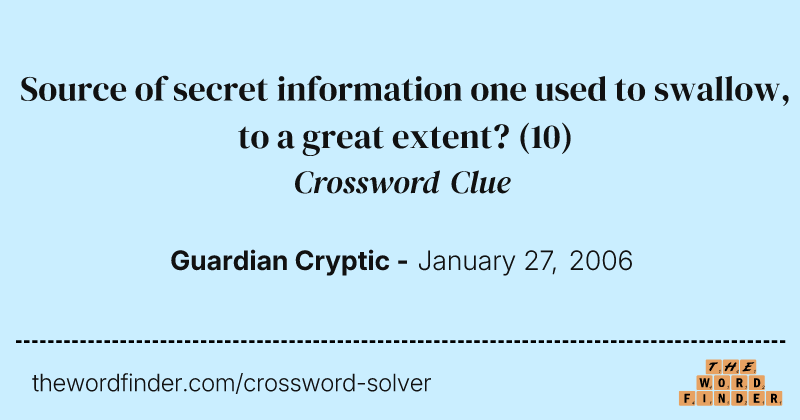 Source of secret information one used to swallow, to a great extent? crossword clue image