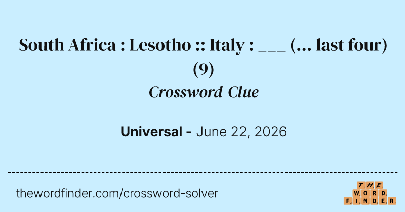 South Africa : Lesotho :: Italy : ___ (... last four) crossword clue image