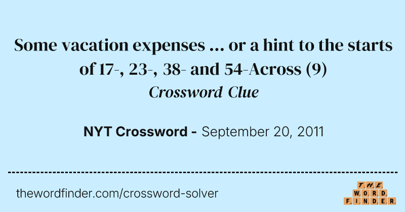 Some vacation expenses ... or a hint to the starts of 17-, 23-, 38- and 54-Across crossword clue image