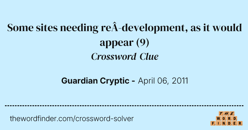 Some sites needing re­development, as it would appear crossword clue image