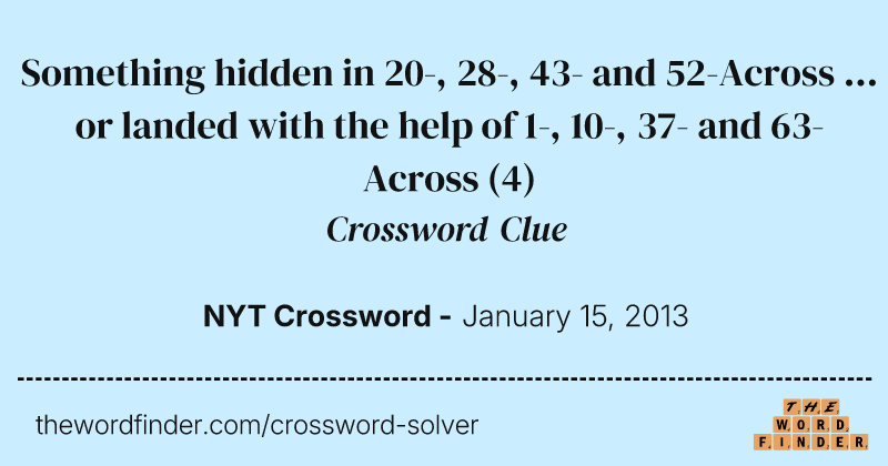 Something hidden in 20-, 28-, 43- and 52-Across ... or landed with the help of 1-, 10-, 37- and 63-Across crossword clue image