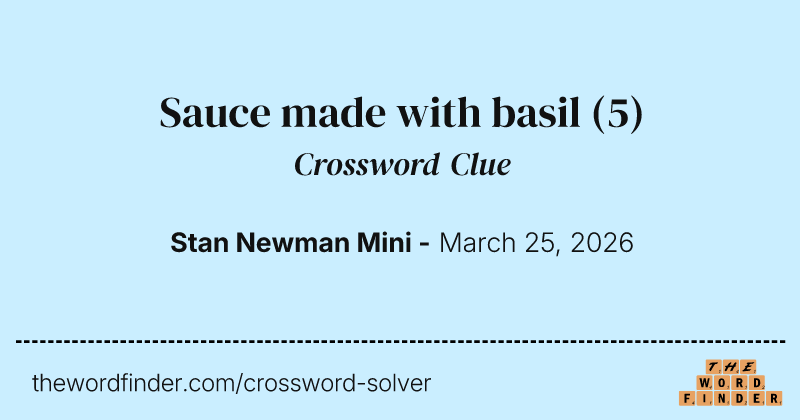 Sauce made with basil crossword clue image