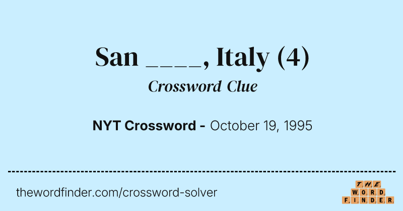San ____, Italy crossword clue image