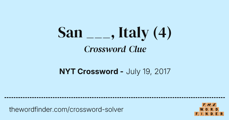 San ___, Italy crossword clue image