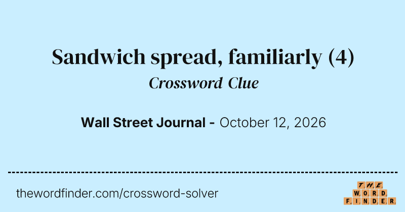 Sandwich spread, familiarly crossword clue image