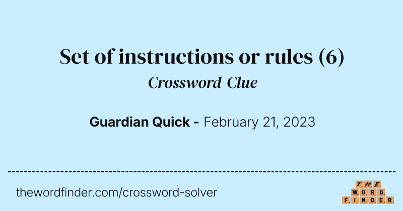 Set of instructions or rules crossword clue image