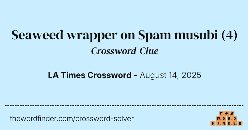 Seaweed wrapper on Spam musubi crossword clue image