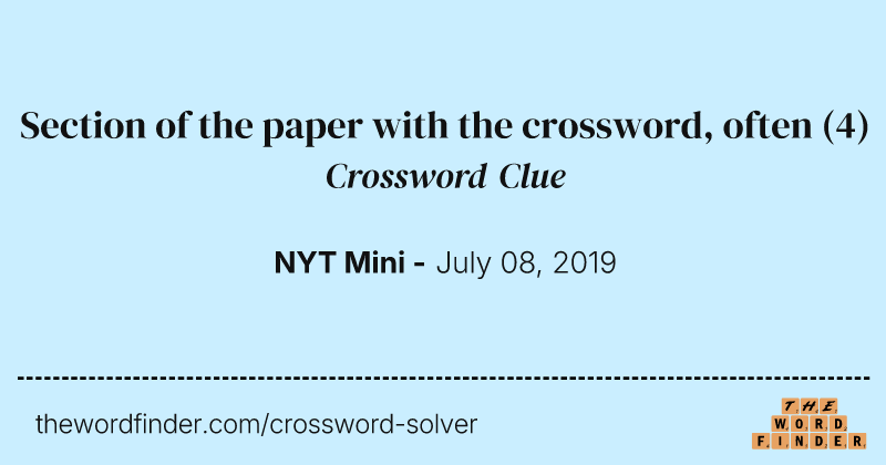 Section of the paper with the crossword, often crossword clue image