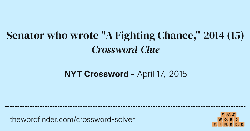 Senator who wrote "A Fighting Chance," 2014 crossword clue image