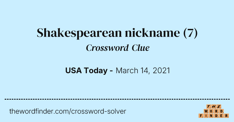 Shakespearean nickname crossword clue image