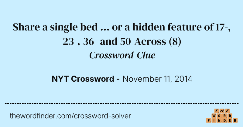 Share a single bed ... or a hidden feature of 17-, 23-, 36- and 50-Across crossword clue image