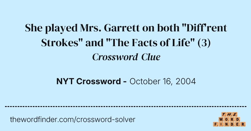 She played Mrs. Garrett on both "Diff'rent Strokes" and "The Facts of Life" crossword clue image