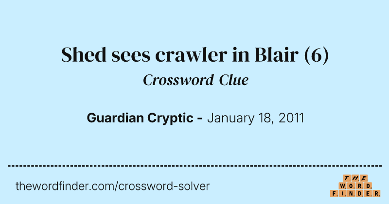Shed sees crawler in Blair crossword clue image