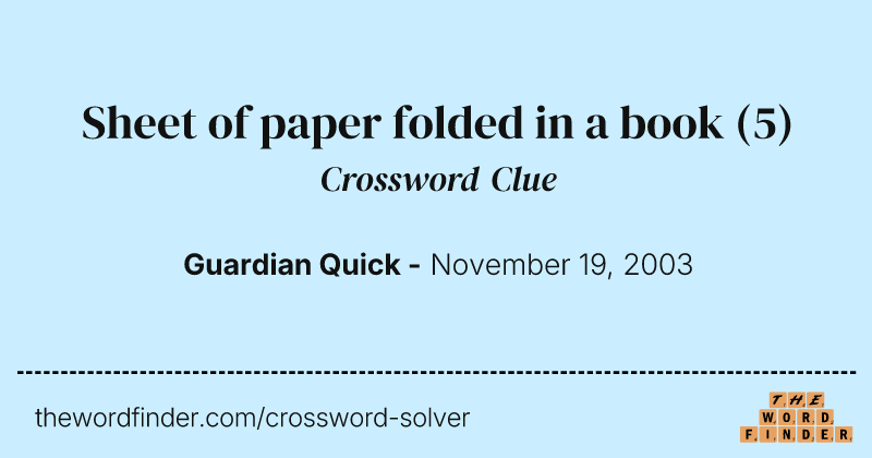 Sheet of paper folded in a book crossword clue image