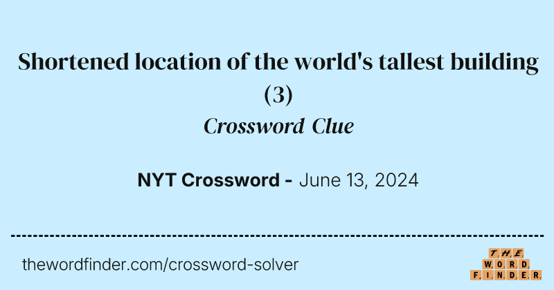 Shortened location of the world's tallest building crossword clue image