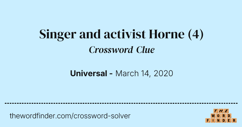 Singer and activist Horne crossword clue image