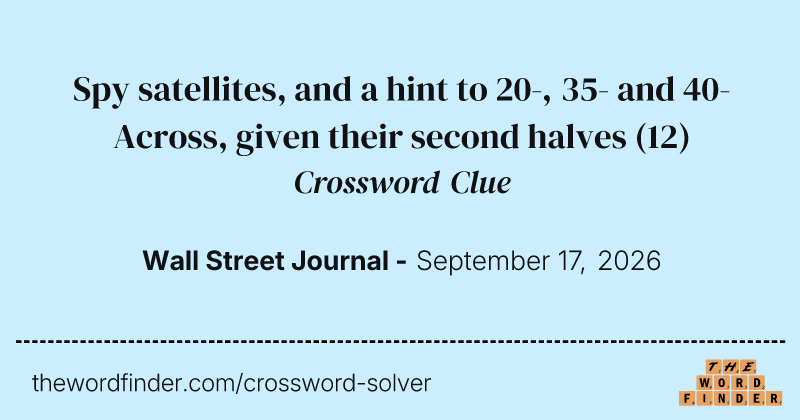 Spy satellites, and a hint to 20-, 35- and 40-Across, given their second halves crossword clue image