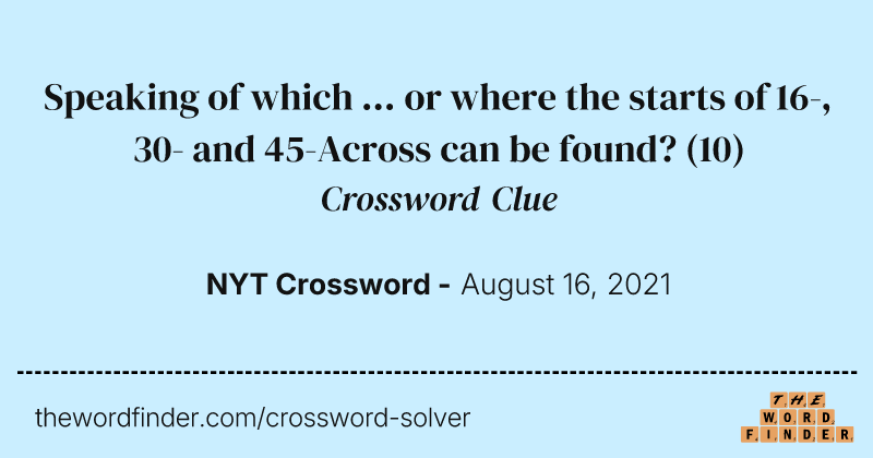 Speaking of which ... or where the starts of 16-, 30- and 45-Across can be found? crossword clue image