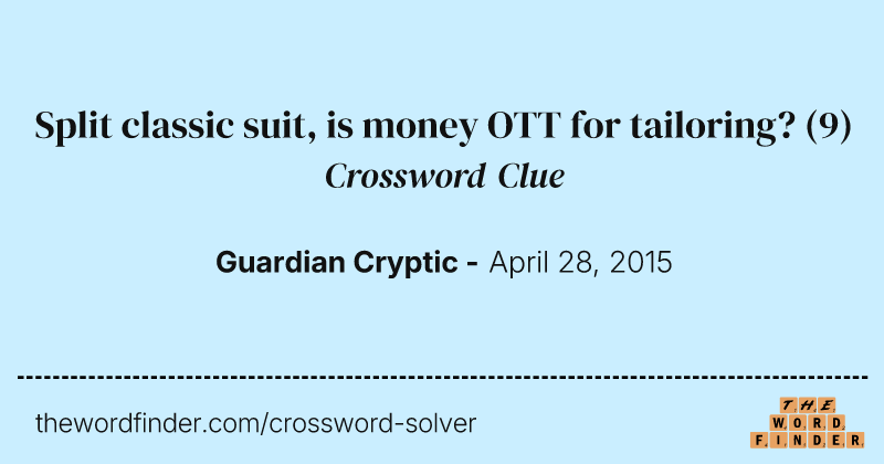 Split classic suit, is money OTT for tailoring? crossword clue image