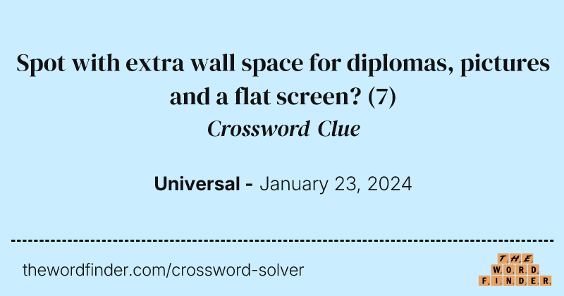 Spot with extra wall space for diplomas, pictures and a flat screen? crossword clue image