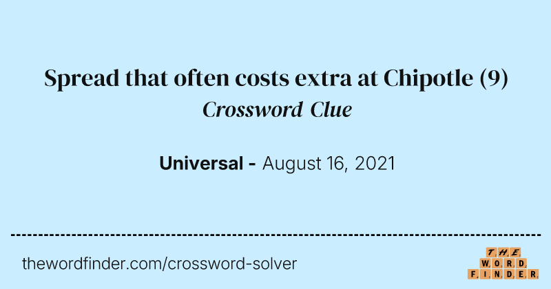 Spread that often costs extra at Chipotle crossword clue image
