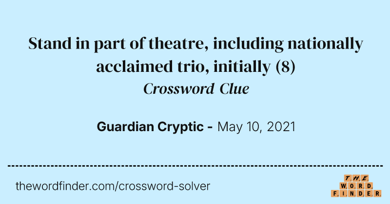 Stand in part of theatre, including nationally acclaimed trio, initially crossword clue image
