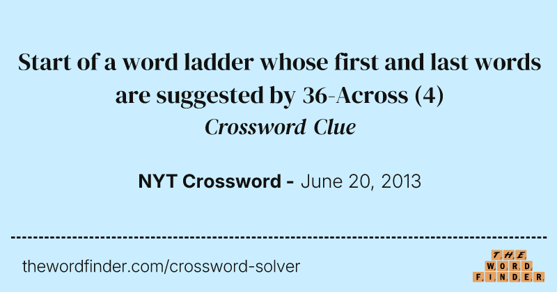 Start of a word ladder whose first and last words are suggested by 36-Across crossword clue image