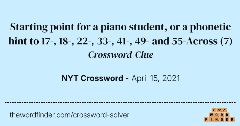 Starting point for a piano student, or a phonetic hint to 17-, 18-, 22-, 33-, 41-, 49- and 55-Across crossword clue image