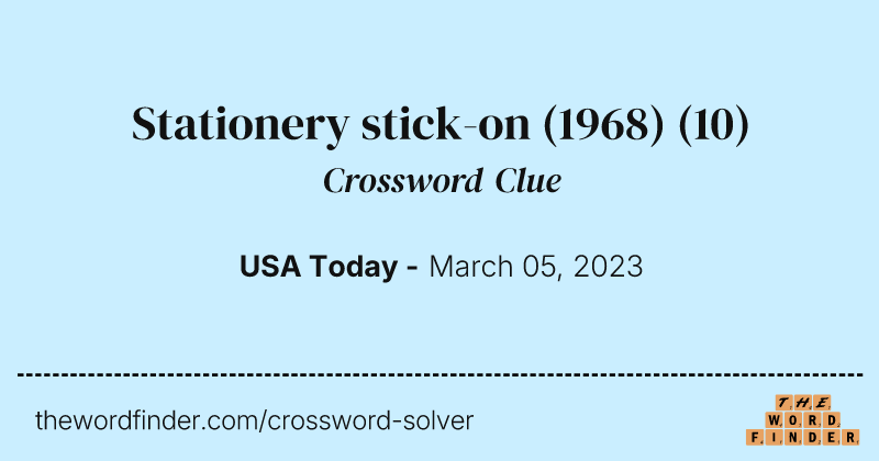 Stationery stick-on (1968) crossword clue image