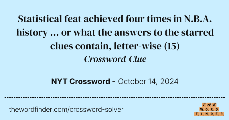 Statistical feat achieved four times in N.B.A. history ... or what the answers to the starred clues contain, letter-wise crossword clue image