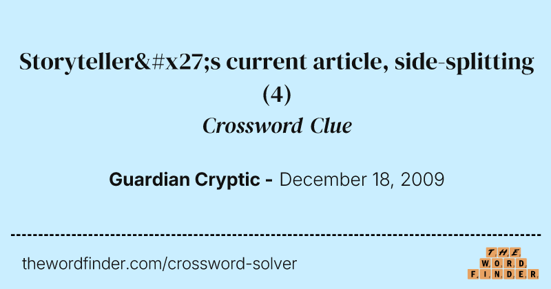 Storyteller's current article, side-splitting crossword clue image